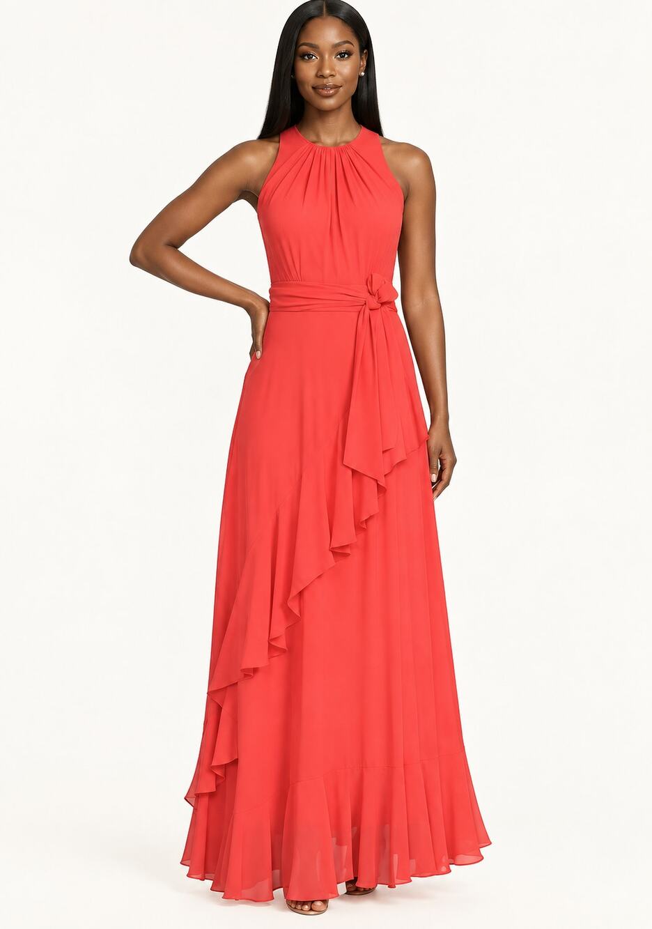 Alex Marie Colette Sleeveless Gown Dress Tropical Orange Plus Size 16W New Maxi